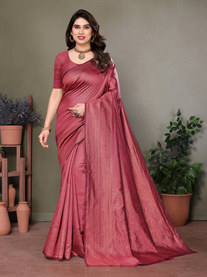 Vedant Vastram Litchi Silk Banarasi Silk Saree - Maroon