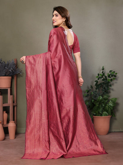 Vedant Vastram Litchi Silk Banarasi Silk Saree - Maroon