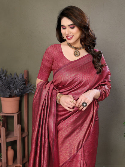 Vedant Vastram Litchi Silk Banarasi Silk Saree - Maroon