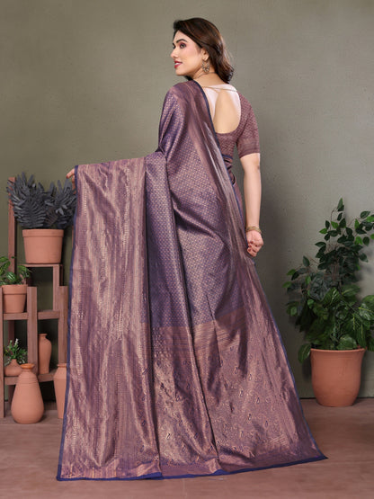 Vedant Vastram Litchi Silk Banarasi Silk Saree - Navy