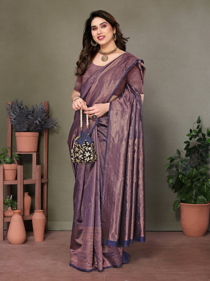 Vedant Vastram Litchi Silk Banarasi Silk Saree - Navy