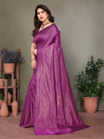 Vedant Vastram Litchi Silk Banarasi Silk Saree - Purple