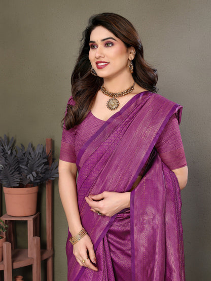 Vedant Vastram Litchi Silk Banarasi Silk Saree - Purple