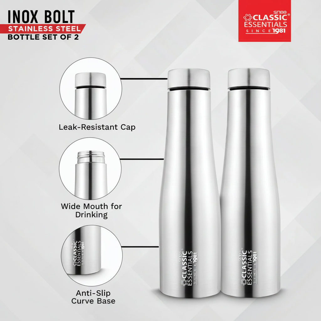 Classic Essentials Stainless Steel Inox Carbo Bolt Matt Finish Water Bottle 1000ml (Pack of 2)