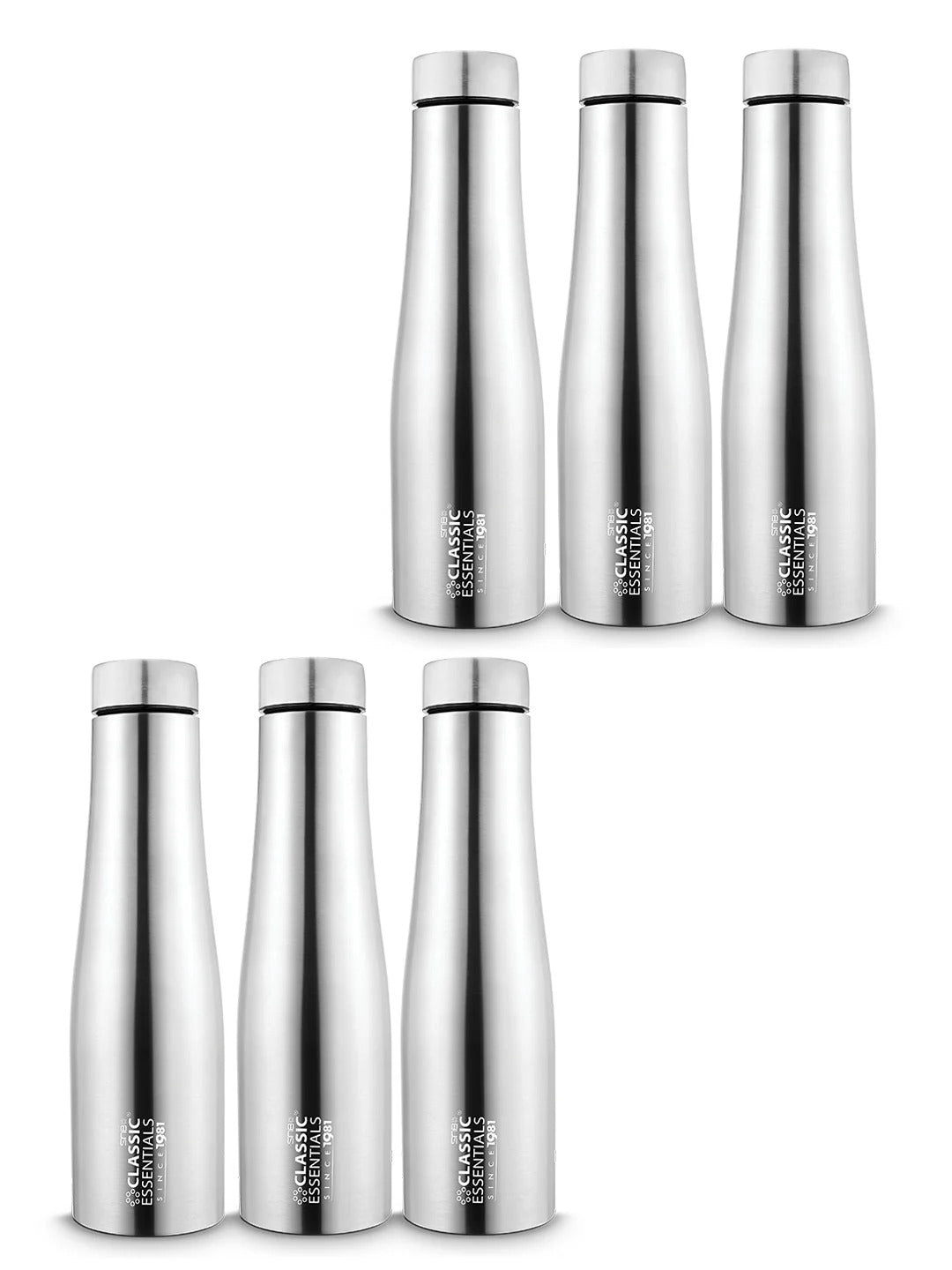 Classic Essentials Stainless Steel Inox Carbo Bolt Matt Finish Water Bottle 1000ml (Pack of 6)