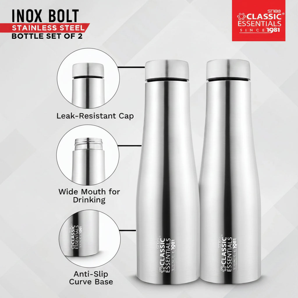 Classic Essentials Stainless Steel Inox Carbo Bolt Matt Finish Water Bottle 1000ml (Pack of 6)