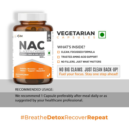 As-It-Is Atom Nac (N-Acetylcysteine) 500Mg Veg Capsules