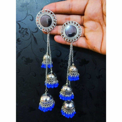 MS Fashion India Kashmiri Triple Blue Color Pearls Hanging Jhumka Earrings