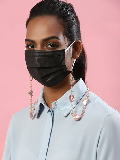Pink Gold-Toned Embellished Mask Chain - Ruby Raang