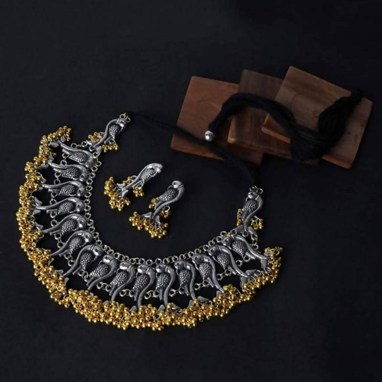 Mominos Fashion Parrot Design Choker Necklace Set With Golden Ghungoo