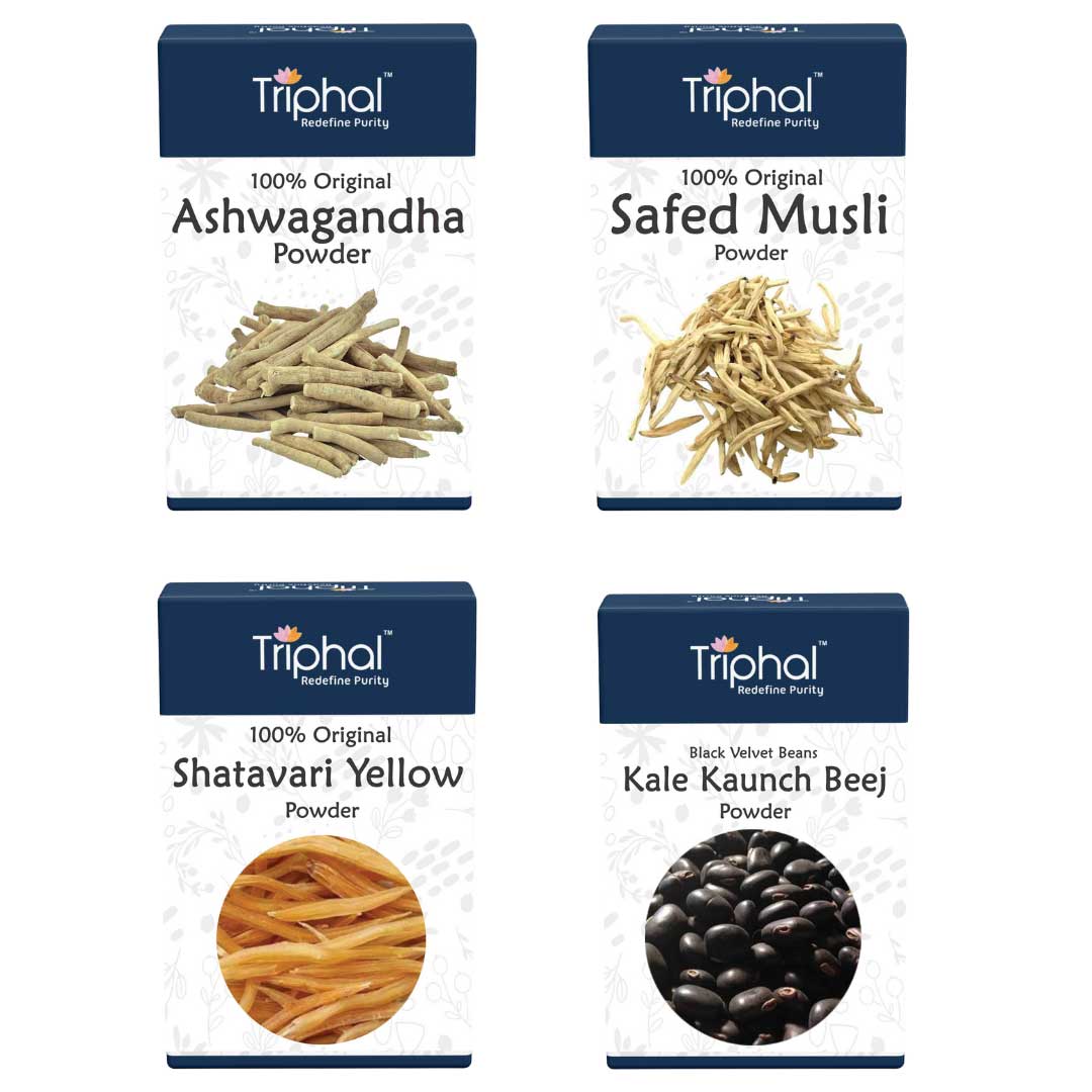 Triphal Shakti Plus Combo Ashwagandha, Shatavari, Safed Musli, Kaunch Beej ( Each - 100 gms)