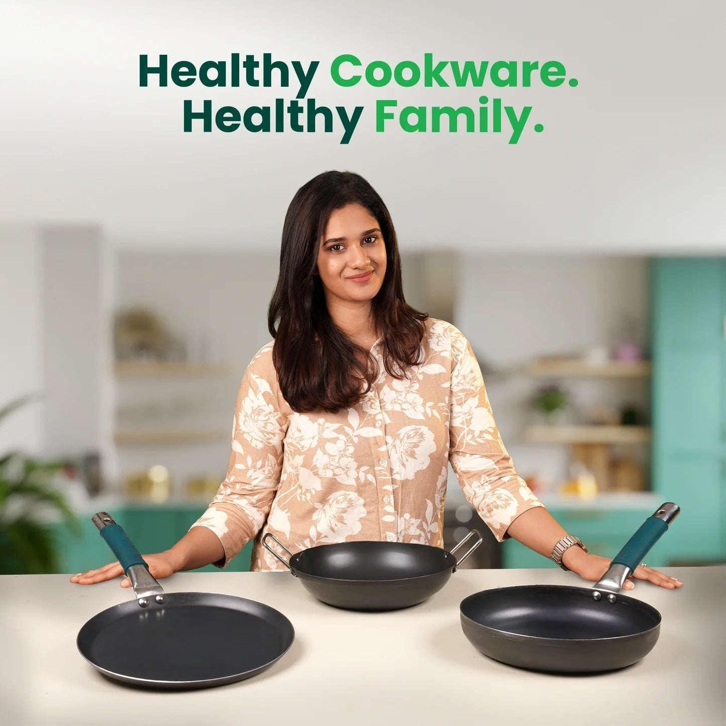 The Indus Valley Iron Cooking Set of 3 Kadai (25.4cm)+ Tawa(26.3cm)+Fry Pan (25.4cm)