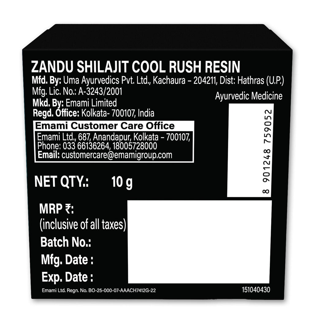 Zandu Shilajit Cool Rush Resin: 1st Ever Shilajit Resin - 10 gms