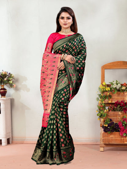 Vedant Vastram Litchi Silk Designer Banarasi Saree - Green