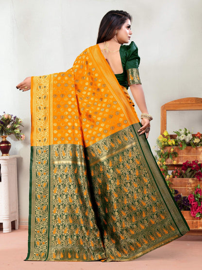 Vedant Vastram Litchi Silk Designer Banarasi Saree - Mustard