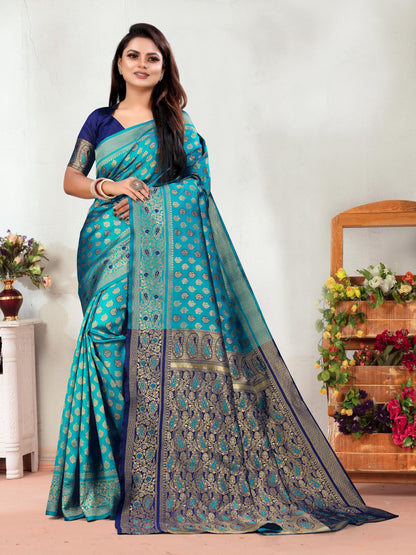 Vedant Vastram Litchi Silk Designer Banarasi Saree - Rama