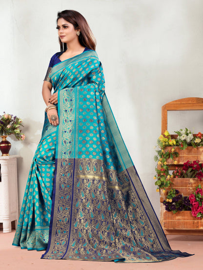 Vedant Vastram Litchi Silk Designer Banarasi Saree - Rama