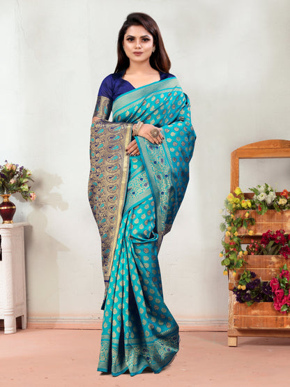 Vedant Vastram Litchi Silk Designer Banarasi Saree - Rama