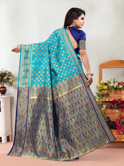 Vedant Vastram Litchi Silk Designer Banarasi Saree - Rama