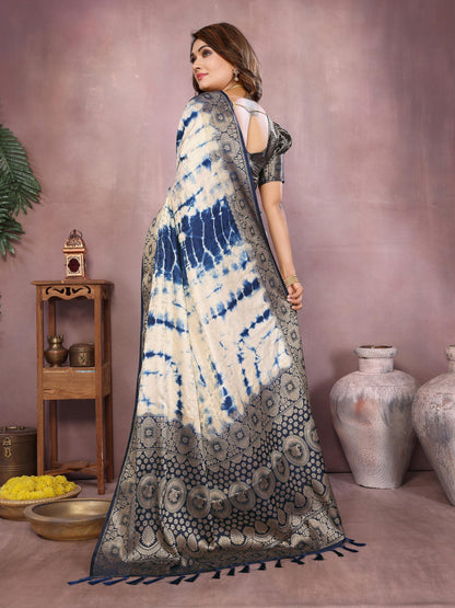 Anaita Navy Soft Satin Silk Saree With Zari Weaving Work