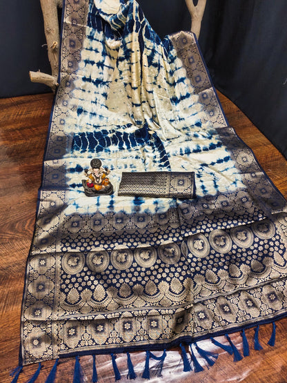 Anaita Navy Soft Satin Silk Saree With Zari Weaving Work