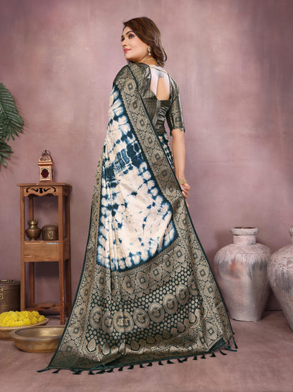 Anaita Blue Soft Satin Silk Saree With Zari Weaving Work