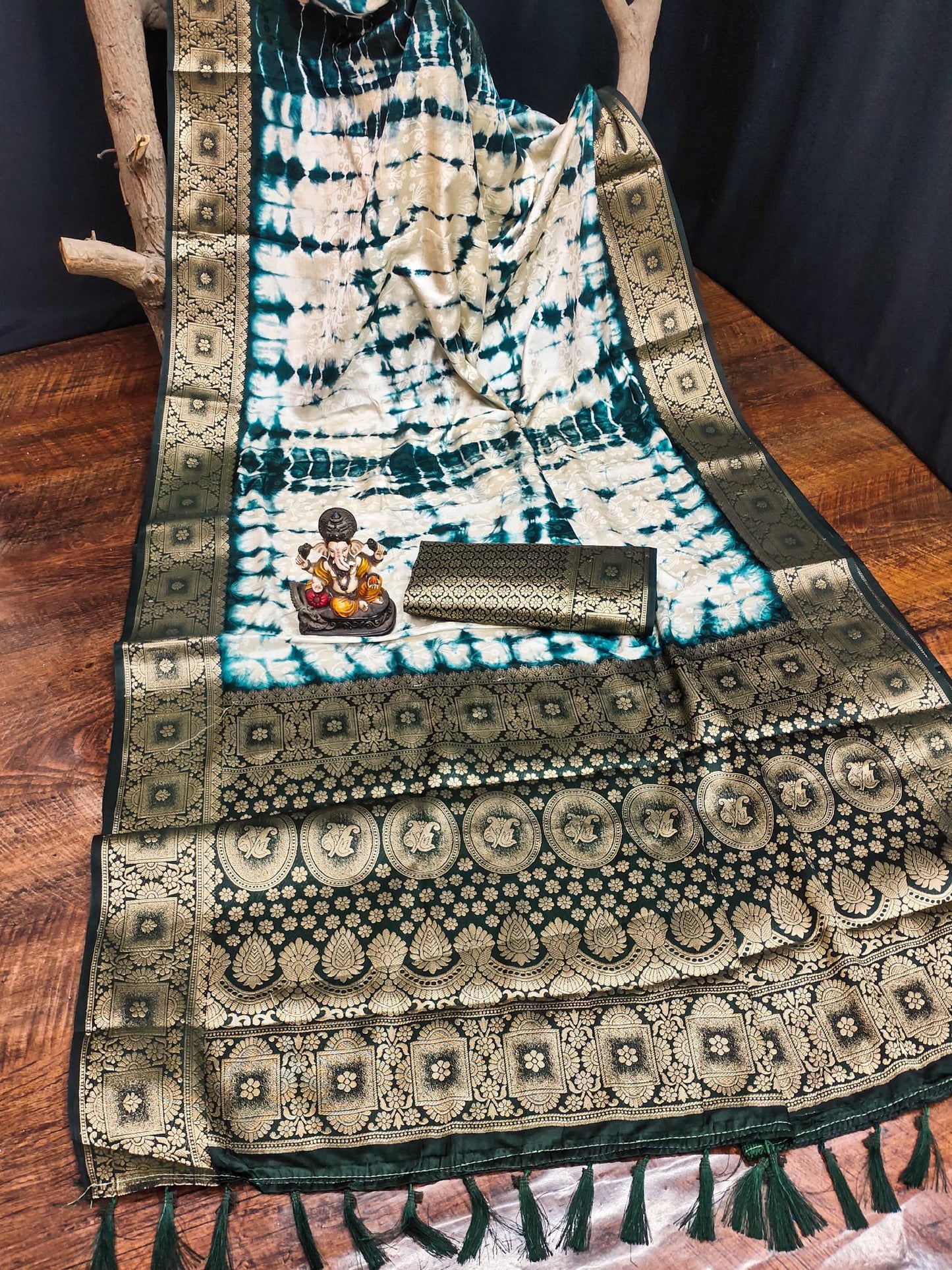 Anaita Blue Soft Satin Silk Saree With Zari Weaving Work