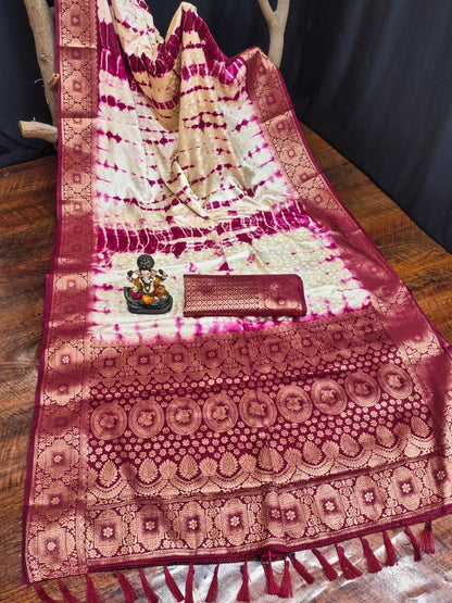Anaita Magenta Soft Satin Silk Saree With Zari Weaving Work