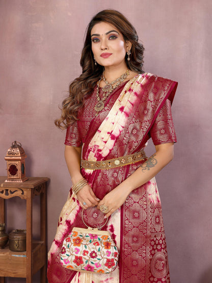 Anaita Magenta Soft Satin Silk Saree With Zari Weaving Work