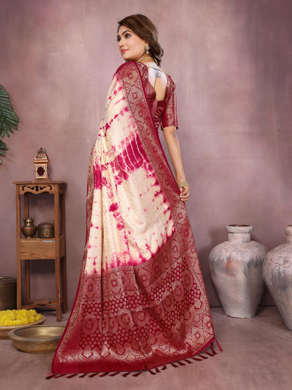 Anaita Magenta Soft Satin Silk Saree With Zari Weaving Work