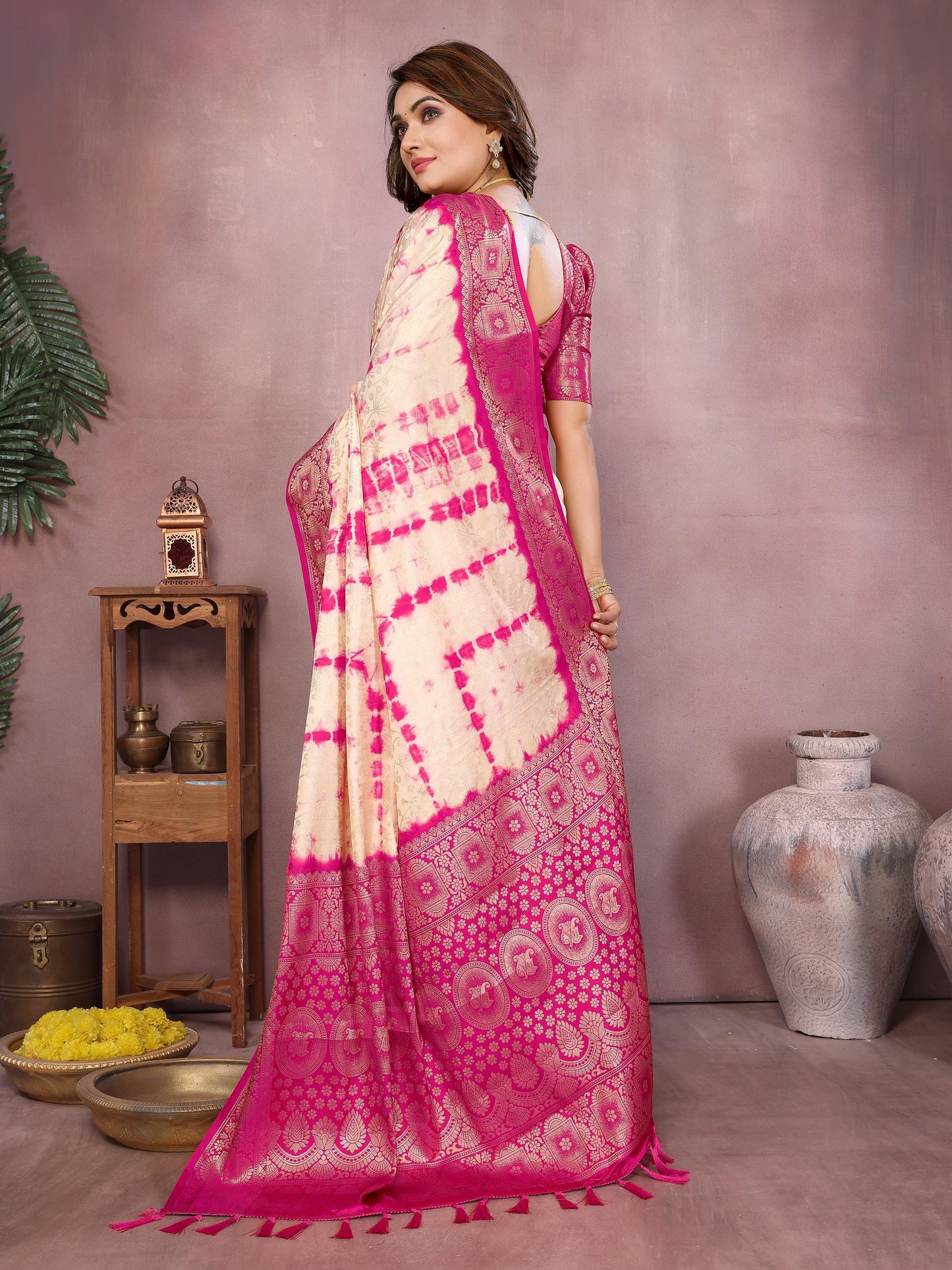 Anaita Pink Soft Satin Silk Saree With Zari Weaving Work