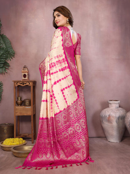 Anaita Pink Soft Satin Silk Saree With Zari Weaving Work