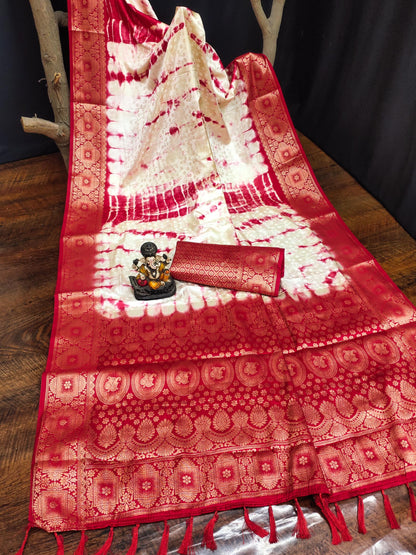 Anaita Red Soft Satin Silk Saree With Zari Weaving Work