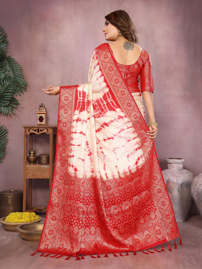 Anaita Red Soft Satin Silk Saree With Zari Weaving Work