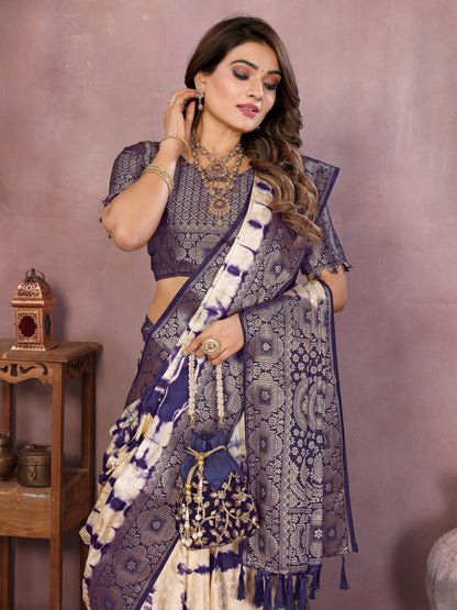 Anaita Violet Soft Satin Silk Saree With Zari Weaving Work