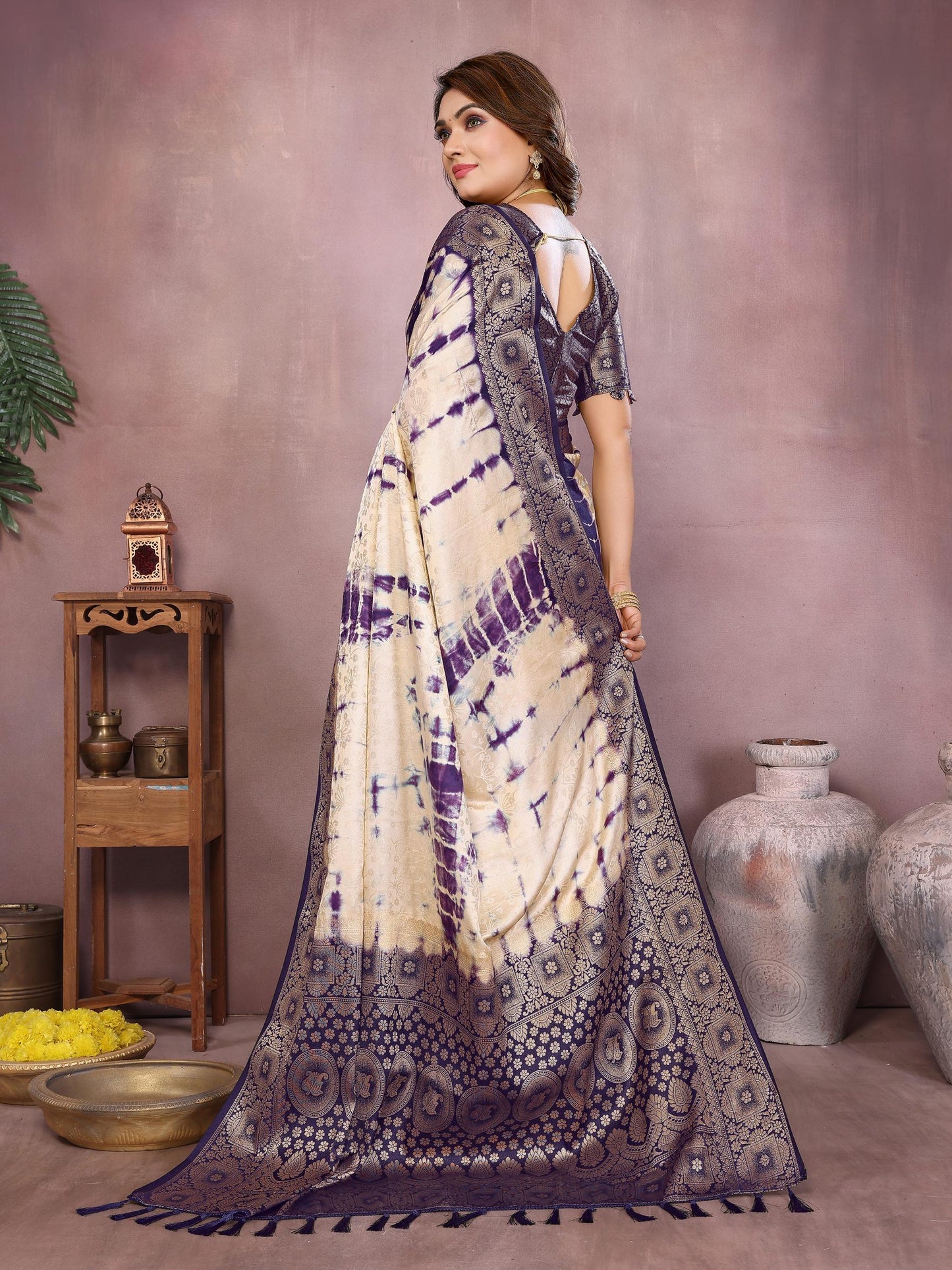 Anaita Violet Soft Satin Silk Saree With Zari Weaving Work