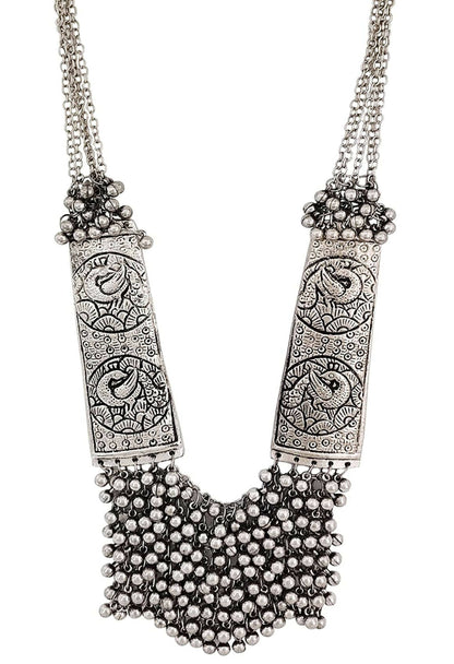 Mominos Fashion Joharkamal Oxidised Ghungroo Design Long Statement Necklace For Women & Girls