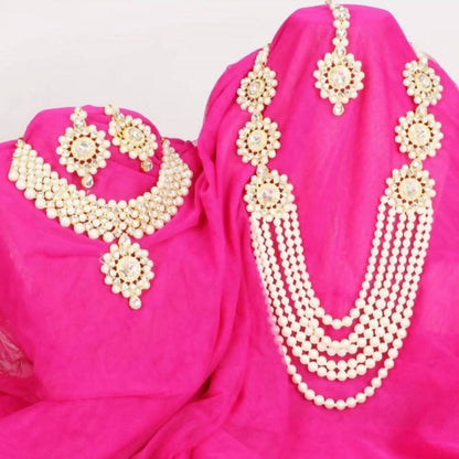 Mominos Fashion Gold-Polished with Stone & Pearls Necklace Combo Set