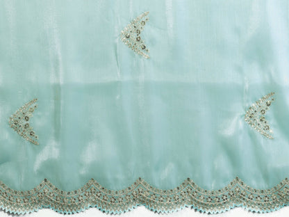Vastranavya Sky Blue Embroidery Work Shimmer Chiffon Saree with Unstitched Blouse