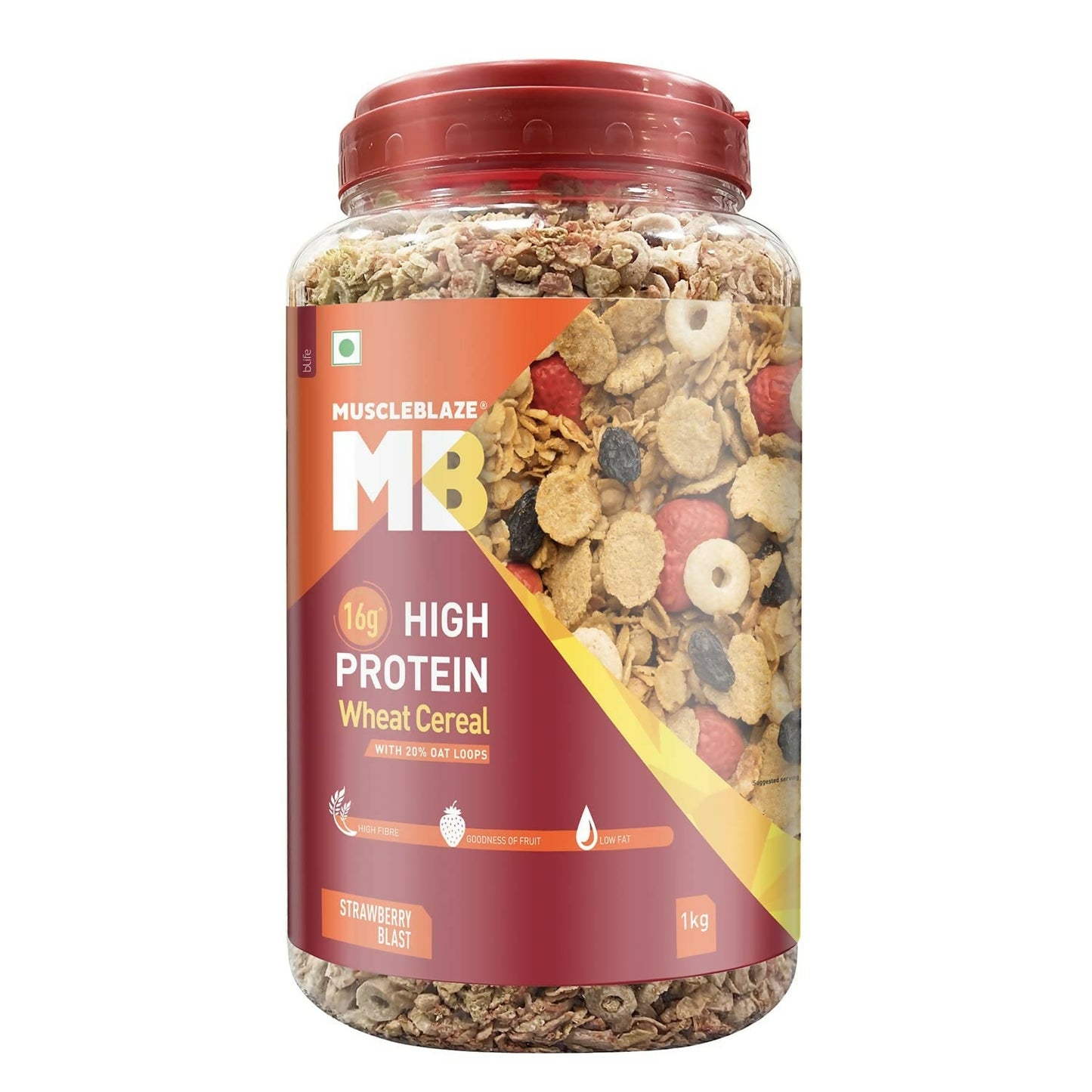 MuscleBlaze 16g High Protein Wheat Cereal - Strawberry Blast