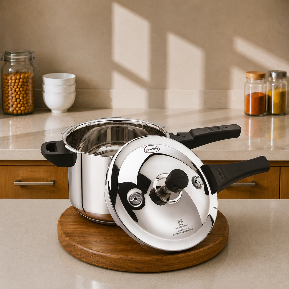 PrayLady Sleek Stainless Steel Pressure Cooker Induction Base