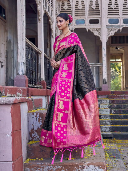 Shree Shyam Fashion Black Soft Silk Saree