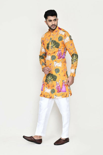 Joban Fashion White Colored Rayon Based With Modal Hand Print Work Fabric Kurta,Straight Fit Pant