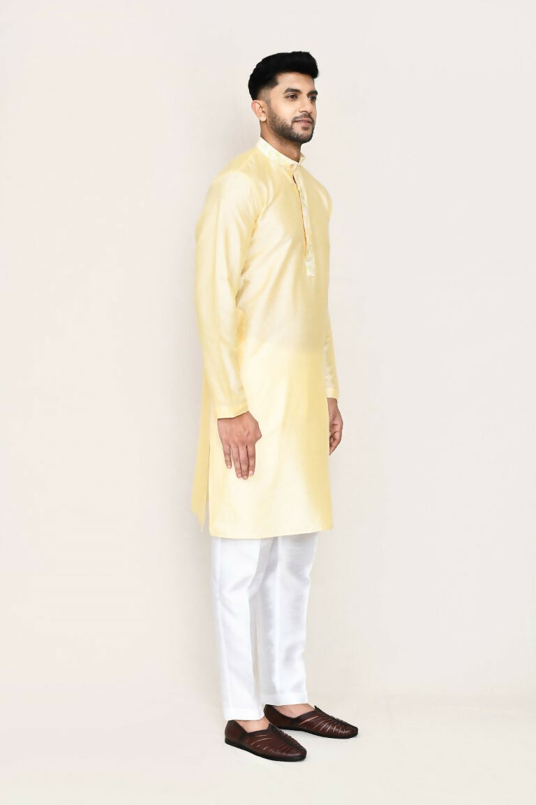 Joban Fashion Cream Colored Art Silk Fabric Kurta With Straight Fit Pant