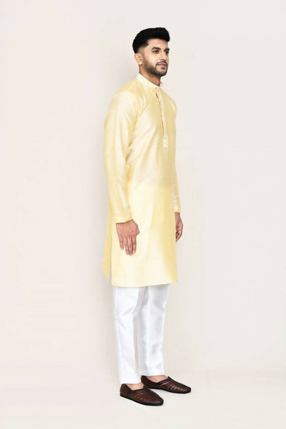 Joban Fashion Cream Colored Art Silk Fabric Kurta With Straight Fit Pant