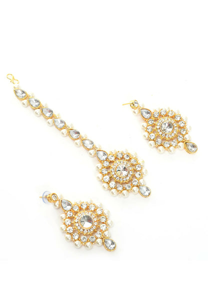 Mominos Fashion Johar Kamal Gold-Polished Rani Haar with Off white Pearls Jewellery Set