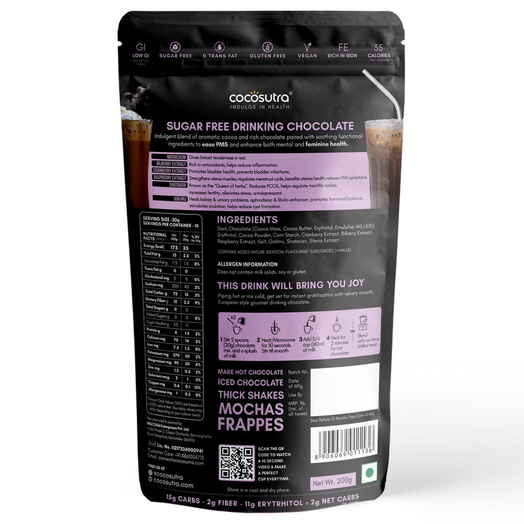 Cocosutra Soothe Sugar Free Drinking Chocolate Mix - 200 gms