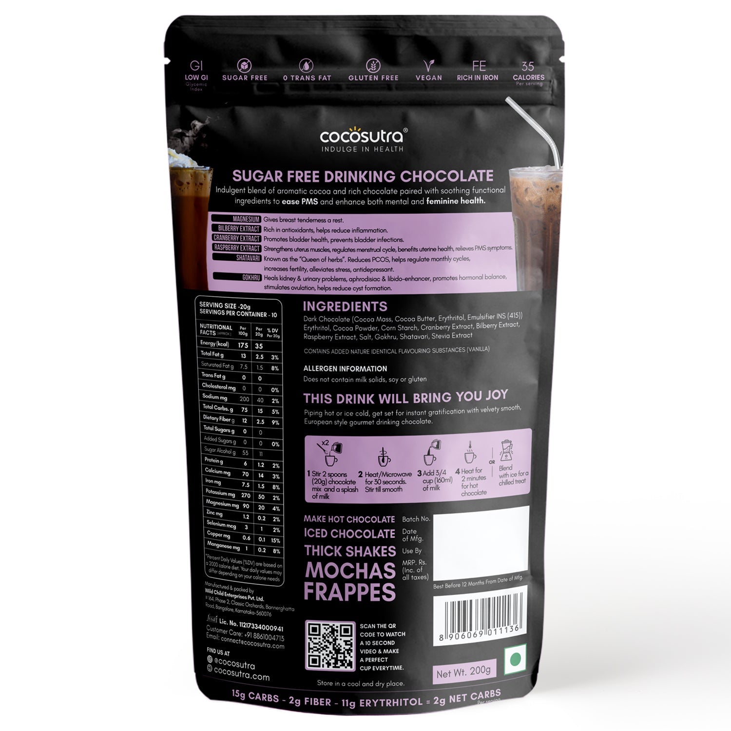 Cocosutra Soothe Sugar Free Drinking Chocolate Mix - 200 gms