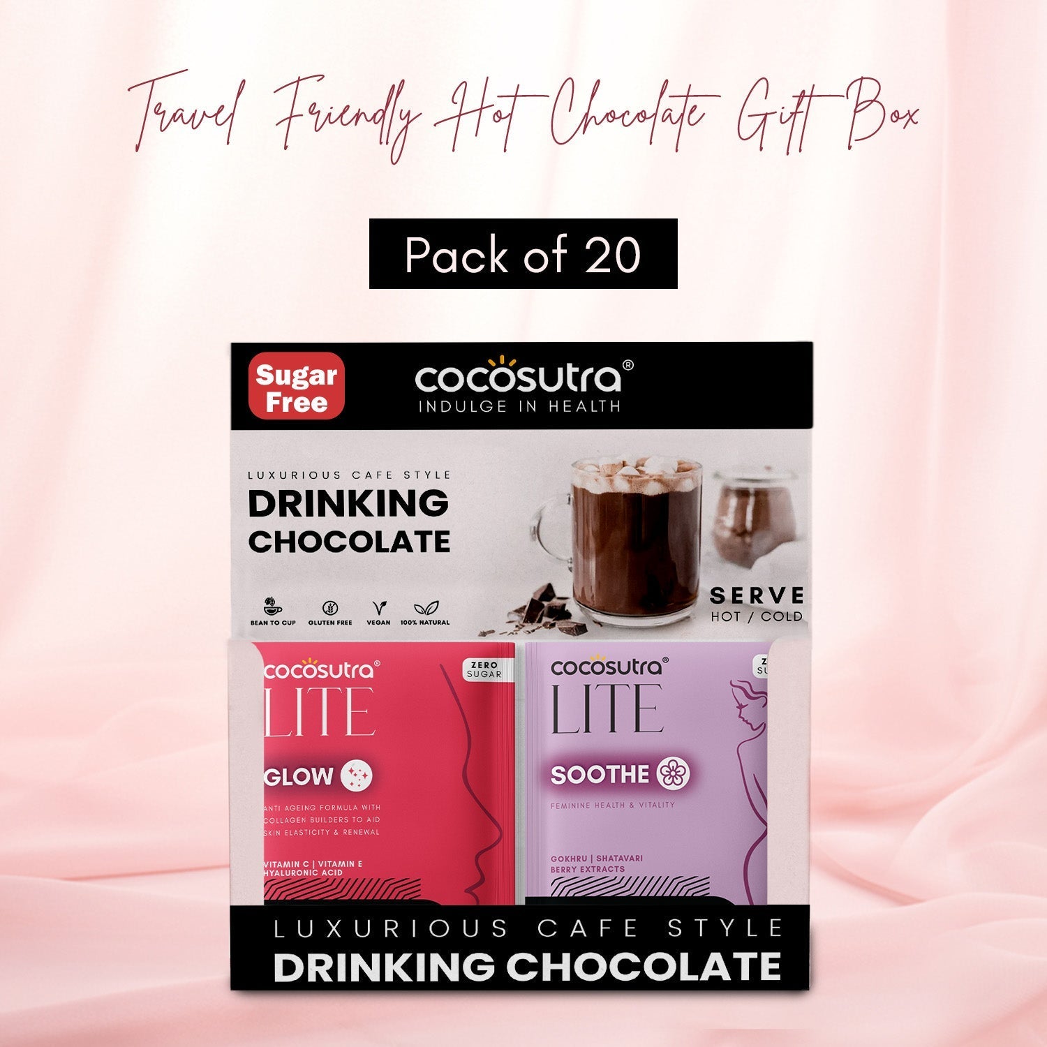 Cocosutra Soothe & Glow Sugar Free Drinking Chocolate Hamper 20 Pack - 400 gms