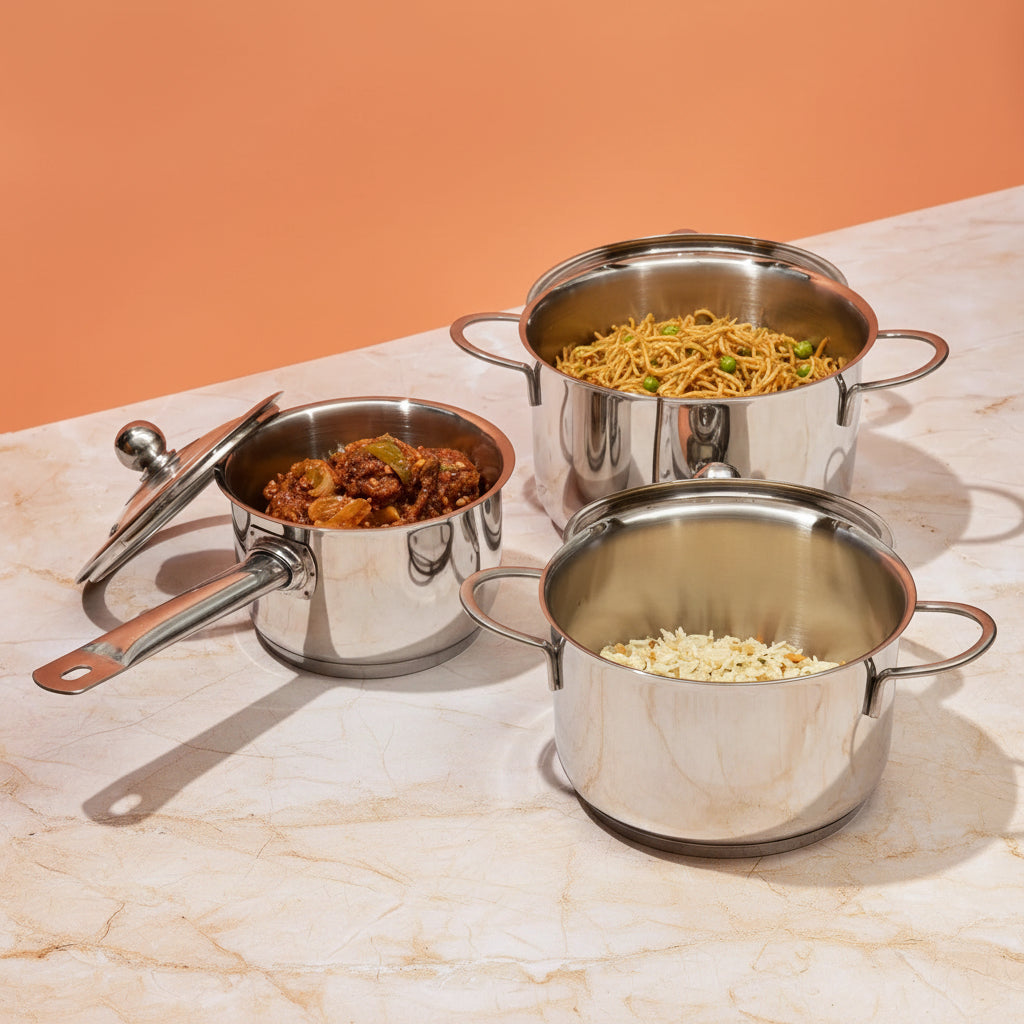 Vinod Stainless Steel Tuscany Combo Set Piece with Glass Lid Induction Friendly